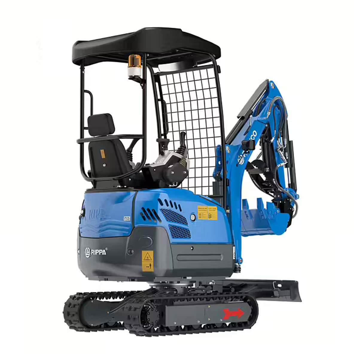 Mini-pelle RIPPA R15 vue arrière 3/4 gauche