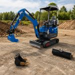 Mini-pelle RIPPA R15 compacte sur chantier extérieur