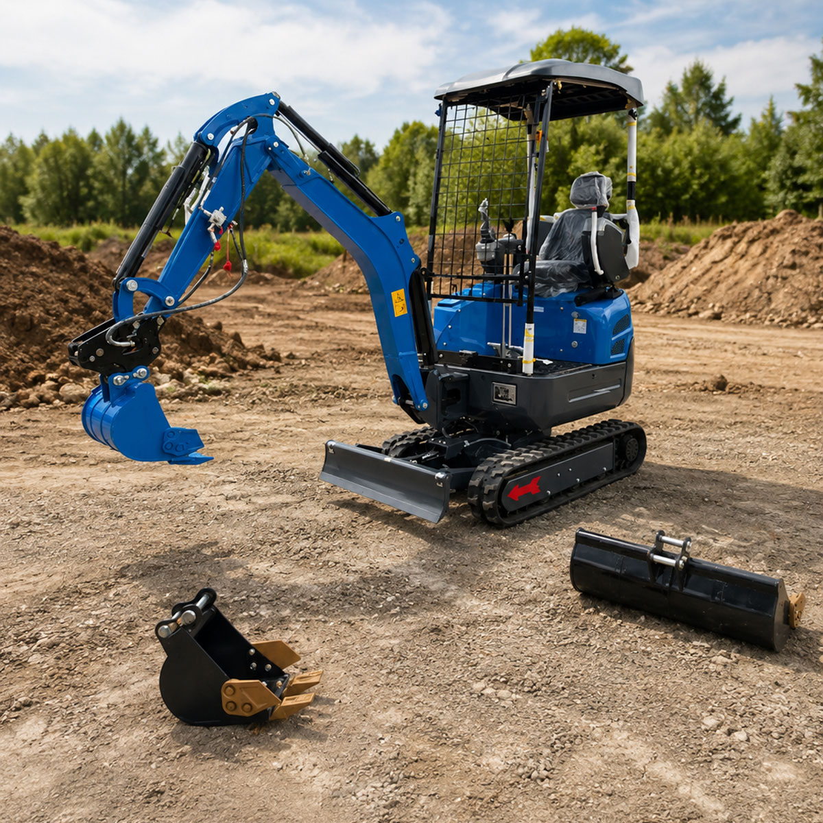 Mini-pelle RIPPA R15 compacte sur chantier extérieur