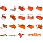 Vue d’ensemble des accessoires compatibles avec la chargeuse compacte EVERUN ERW1230T-C