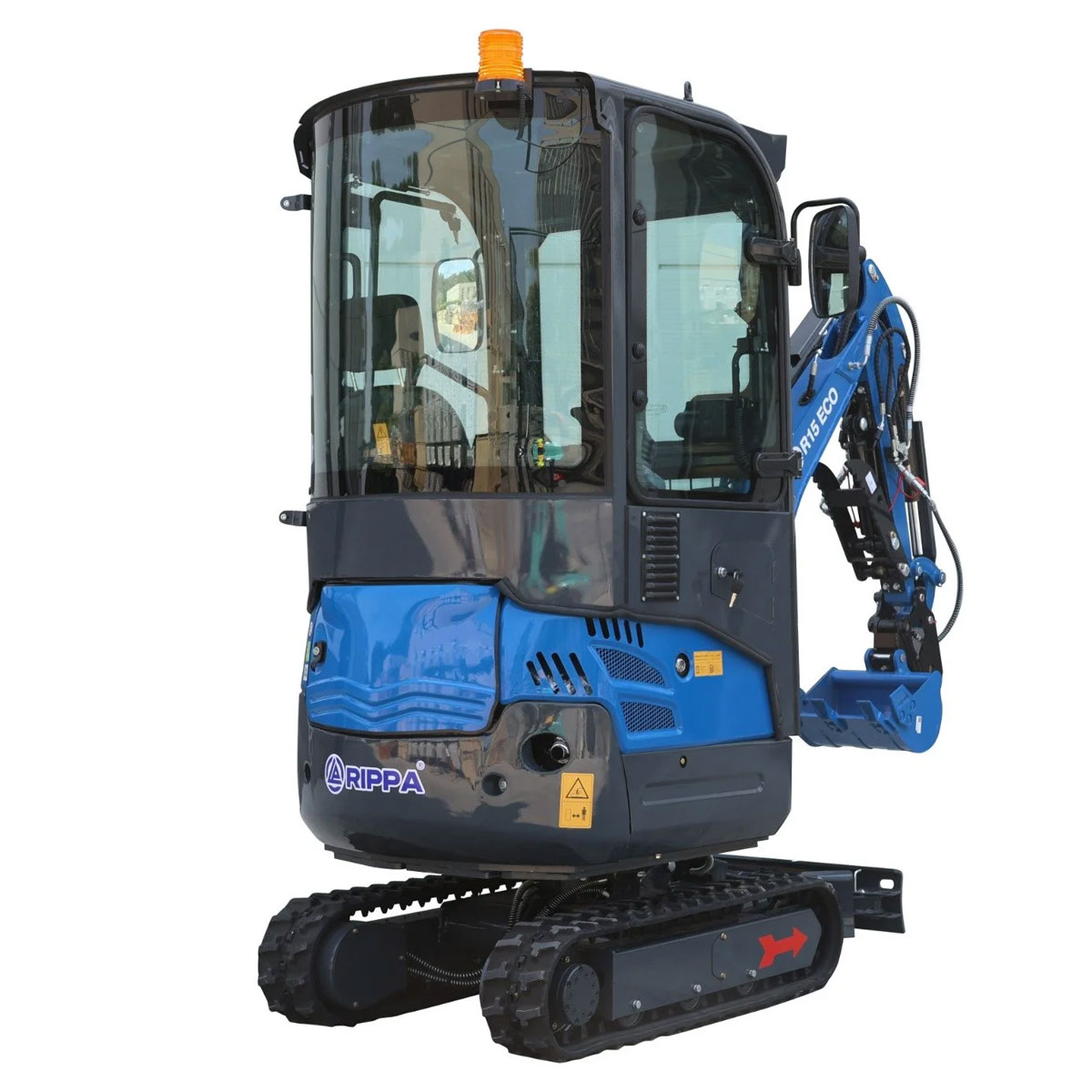 Mini-pelle RIPPA R15-5 cabine vue arrière 3/4