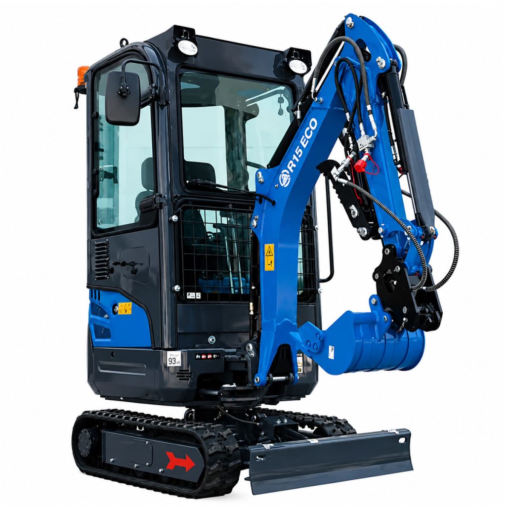 Mini-pelle RIPPA R15-5 cabine Kubota vue avant 3/4