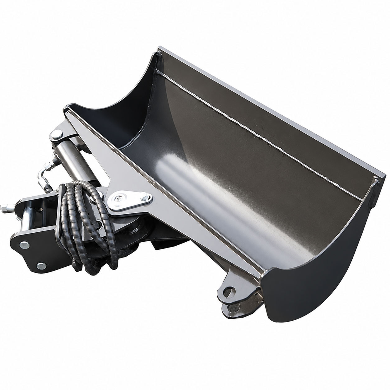 Godet de curage inclinable 100 cm pour minipelle RIPPA R18 R22 R32 avec flexibles hydrauliques en vue 3/4
