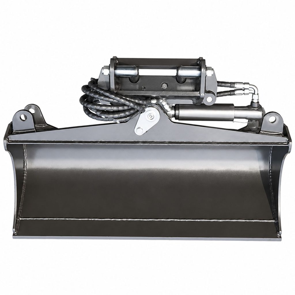Godet de curage inclinable 100 cm pour minipelle RIPPA R18 R22 R32 avec vérin hydraulique en vue de face