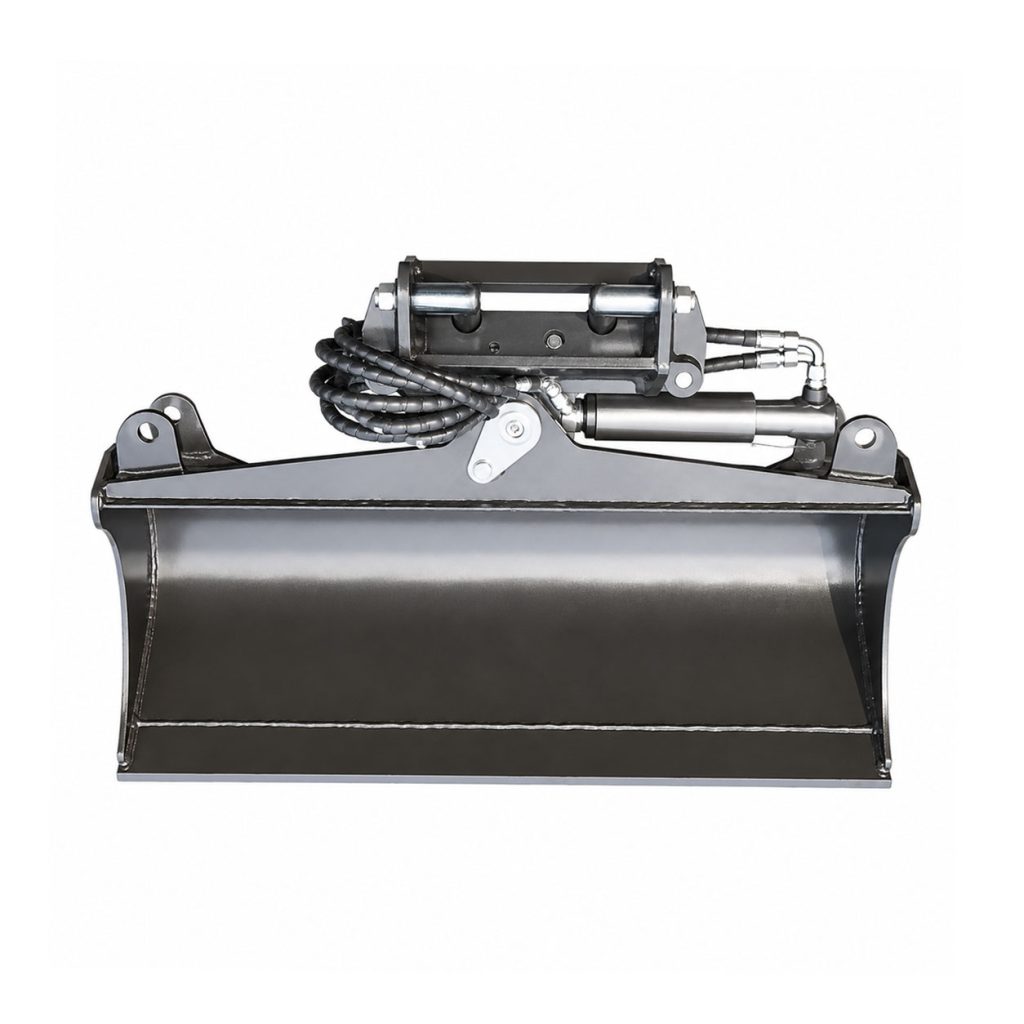 Godet de curage inclinable 60 cm pour minipelle RIPPA avec flexibles hydrauliques en vue de face