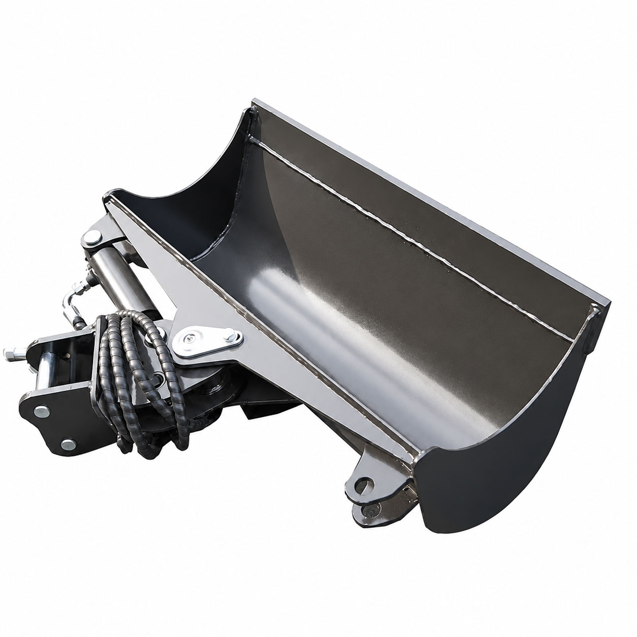 Godet de curage inclinable 80 cm pour minipelle RIPPA avec flexibles hydrauliques en vue 3/4