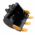 Godet de terrassement 40 cm pour mini-pelle RIPPA en vue 3/4 avec dents