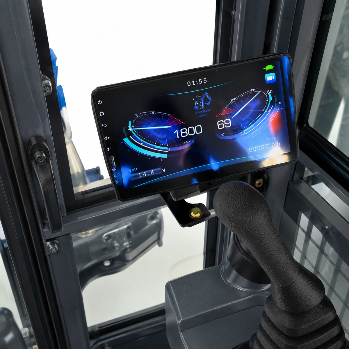 Écran multifonction et joystick dans la cabine de la mini-pelle R18 PRO RIPPA