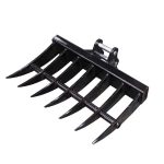 Râteau 40 cm pour mini-pelle RIPPA avec dents robustes en vue 3/4