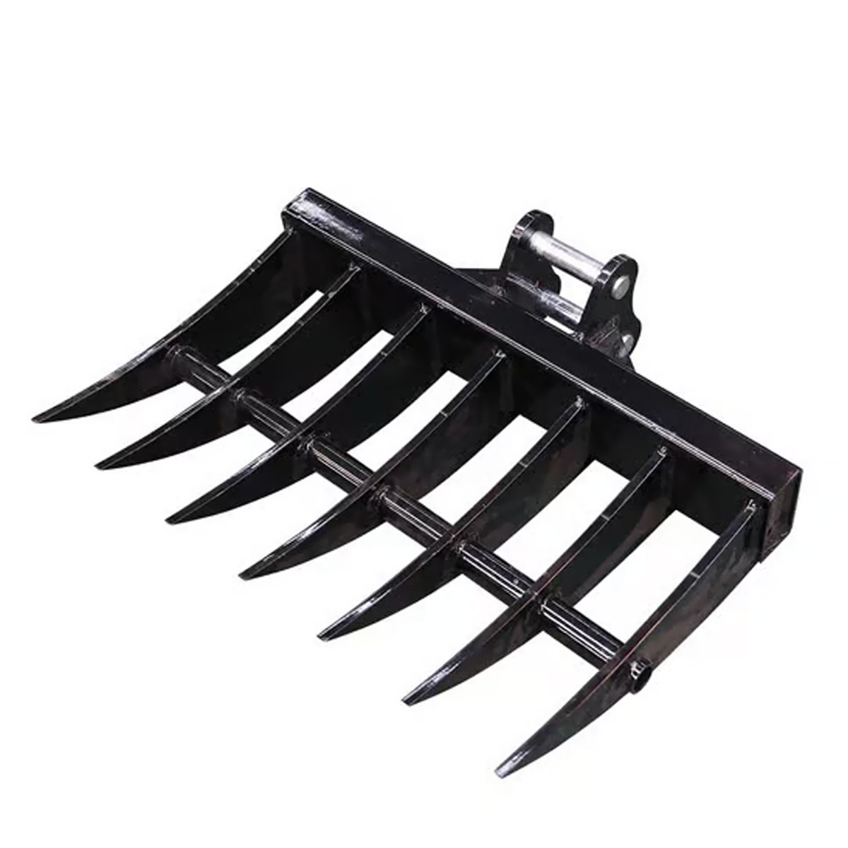 Râteau 60 cm pour mini-pelle RIPPA avec dents robustes en vue 3/4